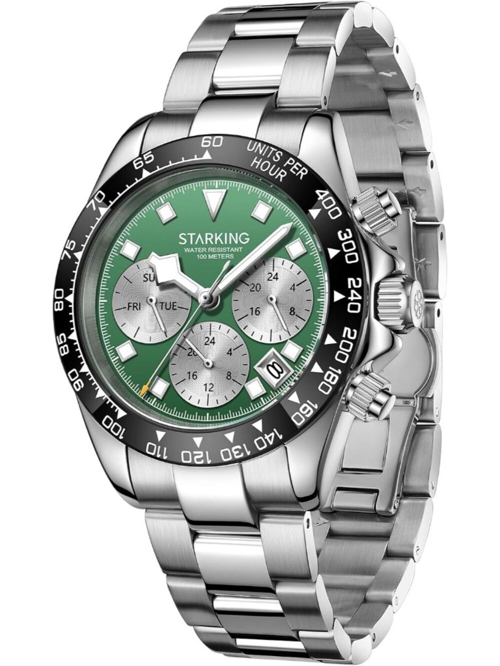 Men's Green Multifunction Quartz Waterproof Dual Time Stainless Steel Watches